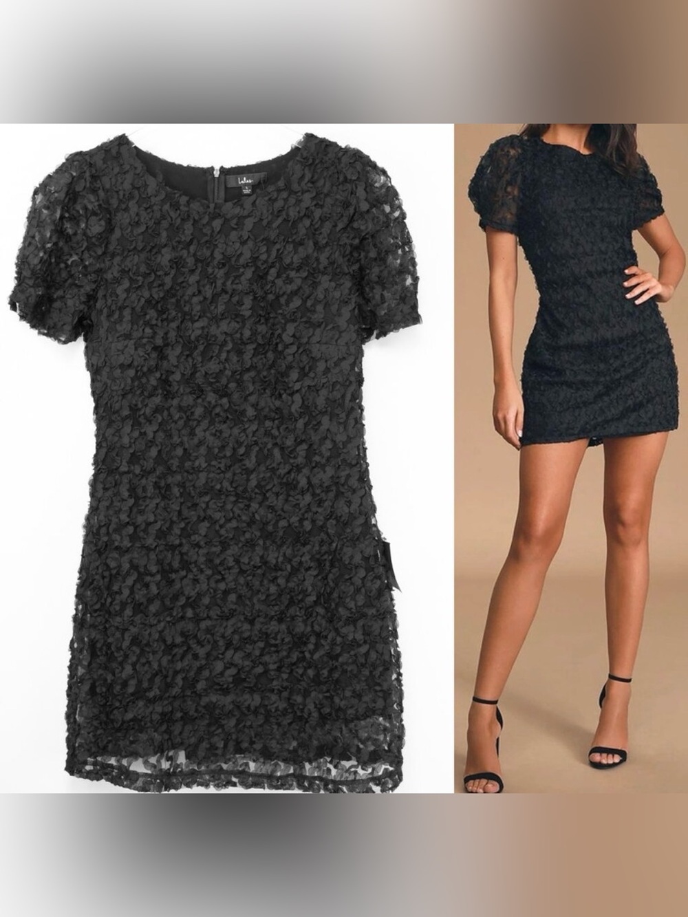 NWT Lulus “Always For You” Black Puff Sleeve Mini Dress Size Large